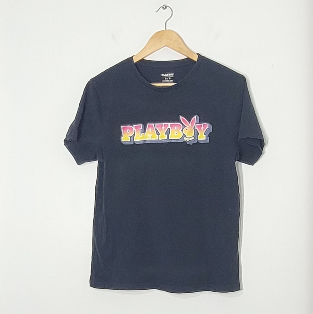 PLAYBOY Beach Club Black Cotton Short Sleeve T-Shirt Beach Bunny Size Small